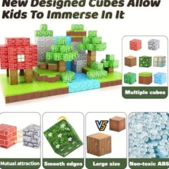 100st Magnetiska Byggklossar - Leksakspresent för Barn -lek som Minecraft eller Roblox Magnetiska byggklossar för barn - DIY monteringsleksak för kreativ lek och presenter