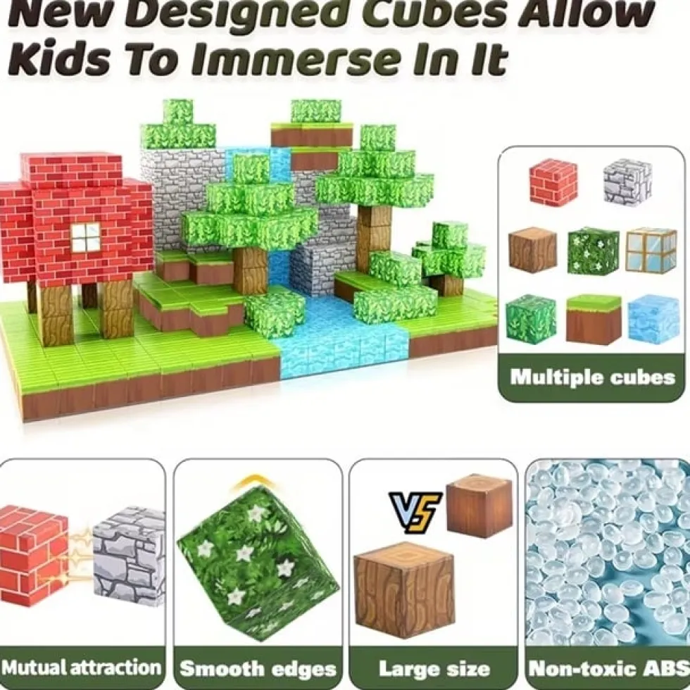 100st Magnetiska Byggklossar - Leksakspresent för Barn -lek som Minecraft eller Roblox Magnetiska byggklossar för barn - DIY monteringsleksak för kreativ lek och presenter