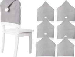 Stolsöverdrag julmössa grå 6-pack 50x68 cm med vit tofs