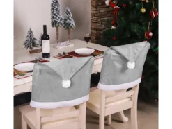 Stolsöverdrag julmössa grå 6-pack 50x68 cm med vit tofs