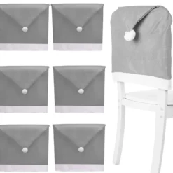 Stolsöverdrag julmössa grå 6-pack 50x68 cm med vit tofs