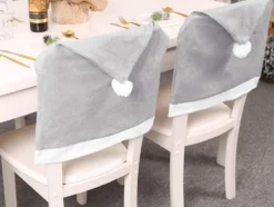 Stolsöverdrag julmössa grå 6-pack 50x68 cm med vit tofs