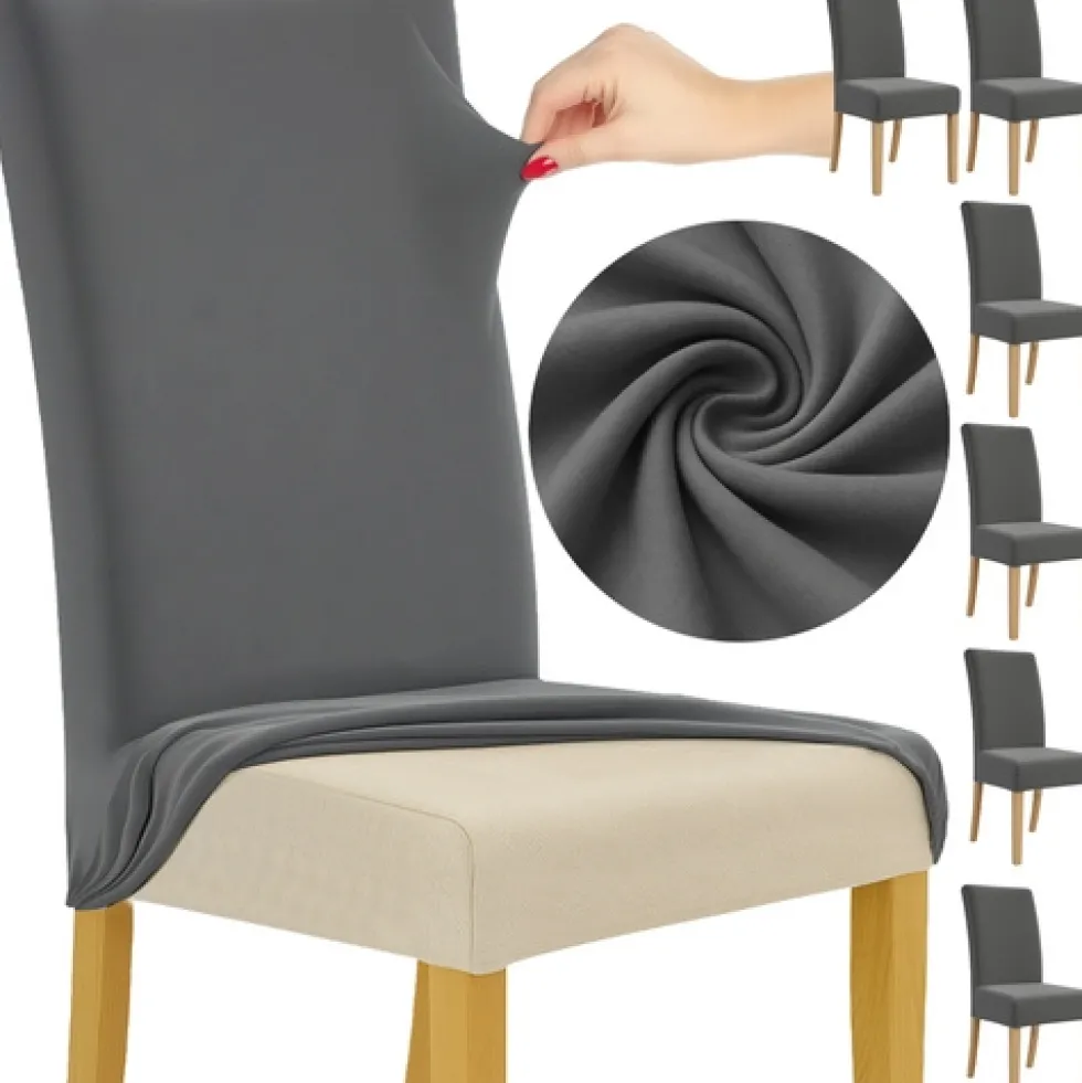 Stolsöverdrag 6-pack Mörkgrå – Stretch Elastiska Skydd 65x40x35 cm