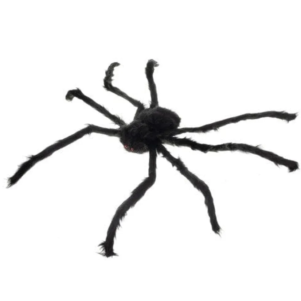 Stor konstgjord spindel 90 cm spännvidd svart Halloween-dekoration