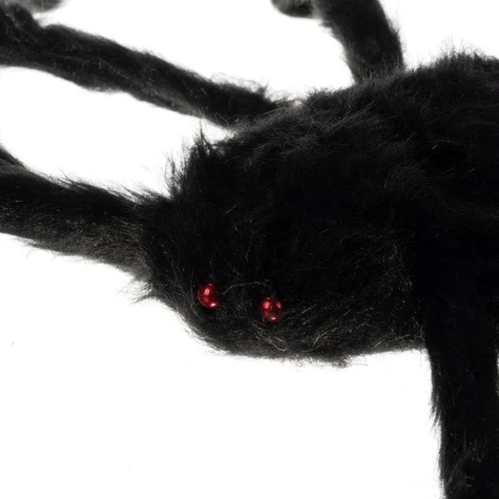 Stor konstgjord spindel 90 cm spännvidd svart Halloween-dekoration