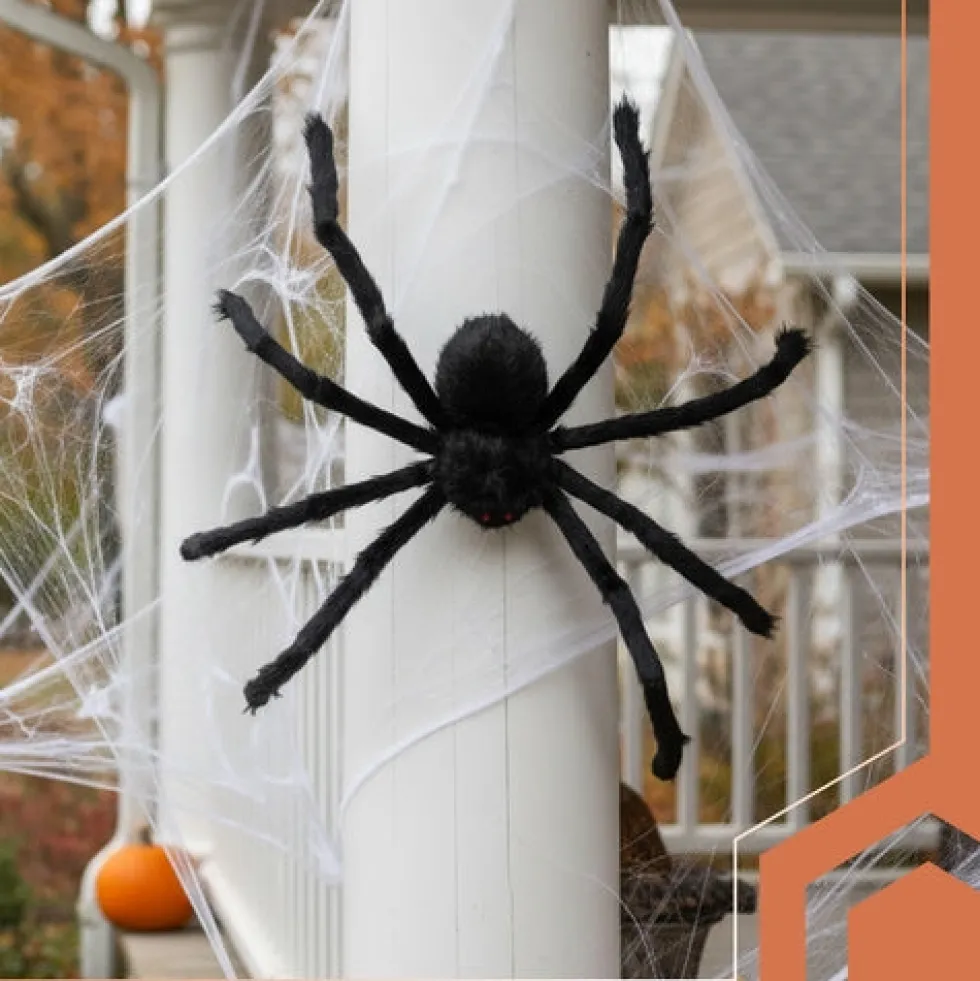 Stor konstgjord spindel 50 cm svart med flexibla ben för Halloween