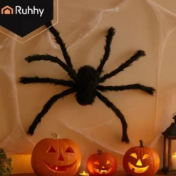 Stor konstgjord spindel 50 cm svart med flexibla ben för Halloween