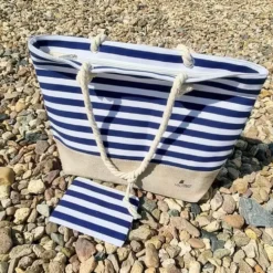 Strandväska i marin stil med dragkedja 22 L