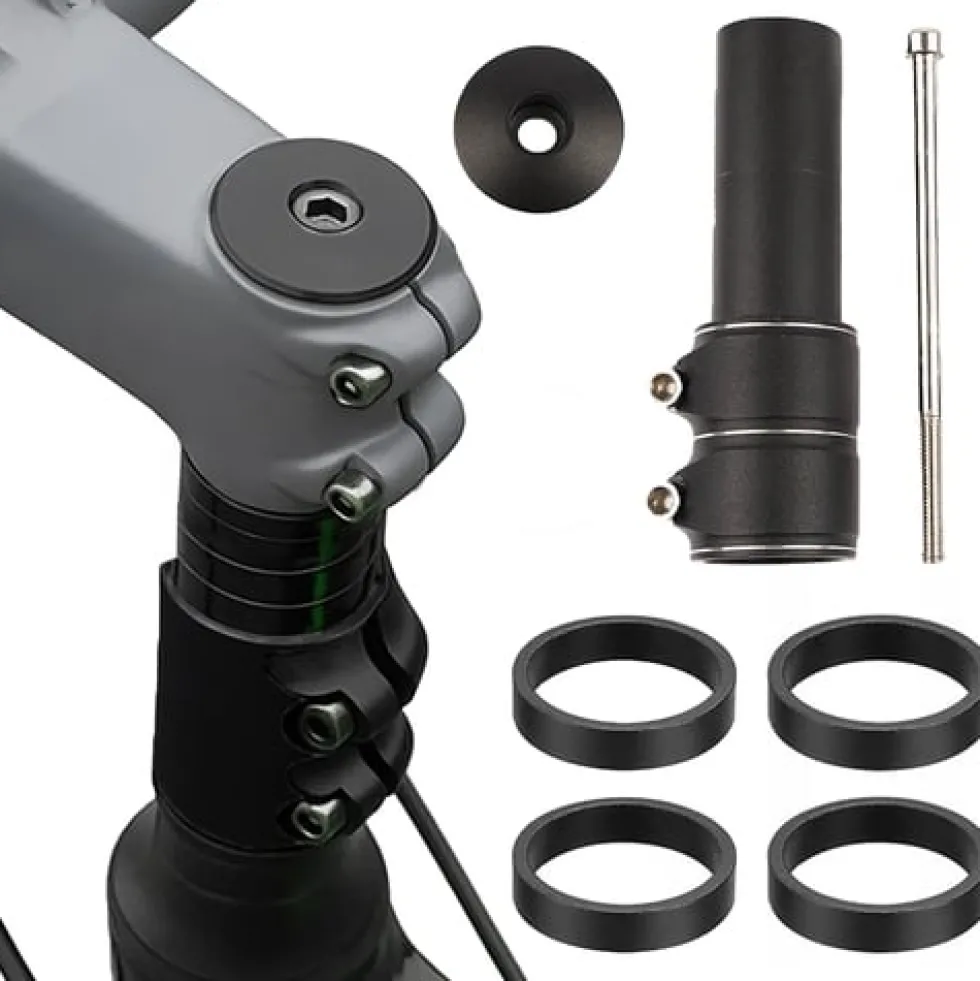 Styrstamsförlängare 28,6 mm (1-1/8) A-head svart, set med ringar