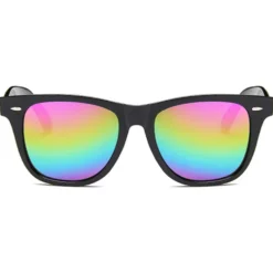 Svarta Wayfarer Solglasögon Multifärgat Spegelglas