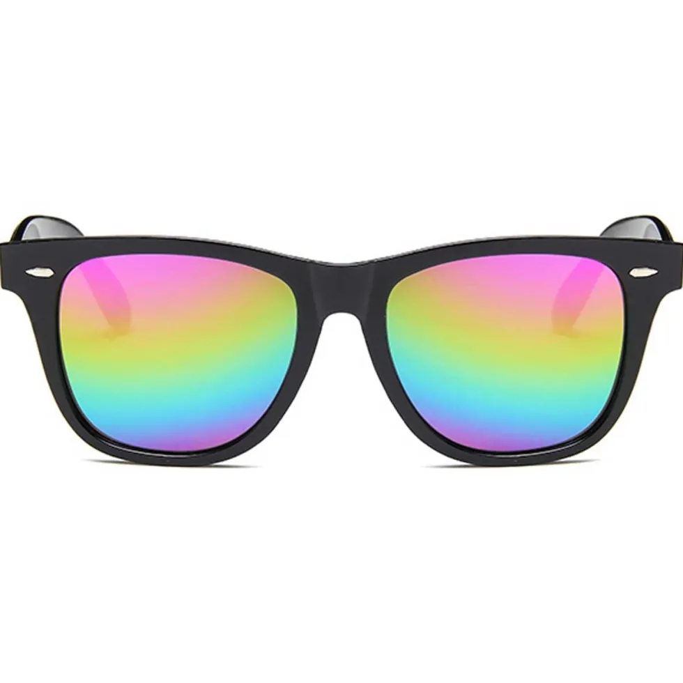 Svarta Wayfarer Solglasögon Multifärgat Spegelglas