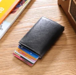 Svart RFID Skydd Plånbok Korthållare 5st Kort (Äkta Läder)