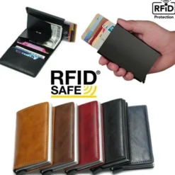 Svart RFID Skydd Plånbok Korthållare 5st Kort (Äkta Läder)