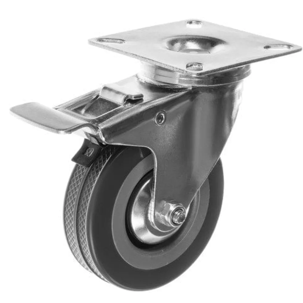 Svängbara länkhjul 75 mm gummi 4-pack 2 med broms max 220 kg