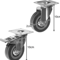 Svängbara länkhjul 75 mm gummi 4-pack 2 med broms max 220 kg