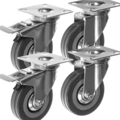 Svängbara länkhjul 75 mm gummi 4-pack 2 med broms max 220 kg