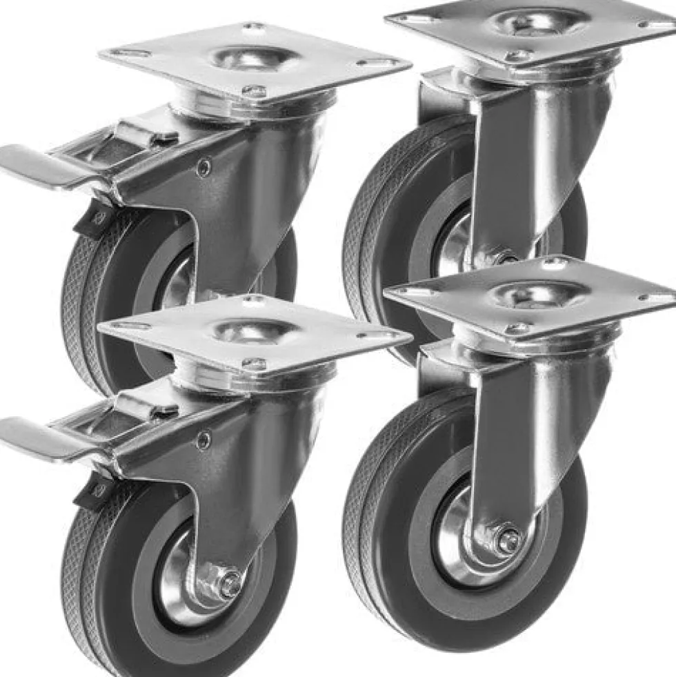 Svängbara länkhjul 75 mm gummi 4-pack 2 med broms max 220 kg