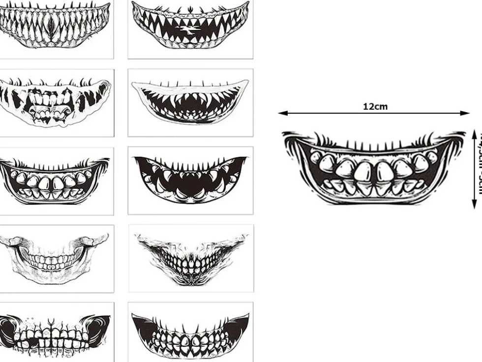 Temporär Halloween-tatuering fake teeth motiv ca 12x5 cm slumpmässig