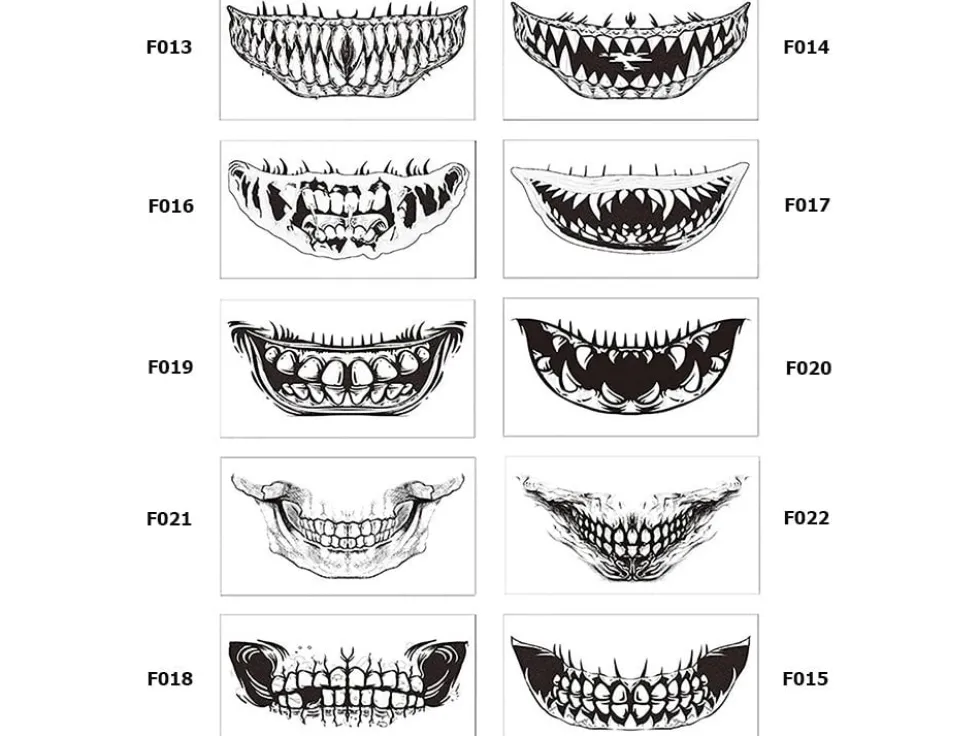 Temporär Halloween-tatuering fake teeth motiv ca 12x5 cm slumpmässig