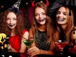 Temporär Halloween-tatuering fake teeth motiv ca 12x5 cm slumpmässig