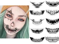 Temporär Halloween-tatuering fake teeth motiv ca 12x5 cm slumpmässig