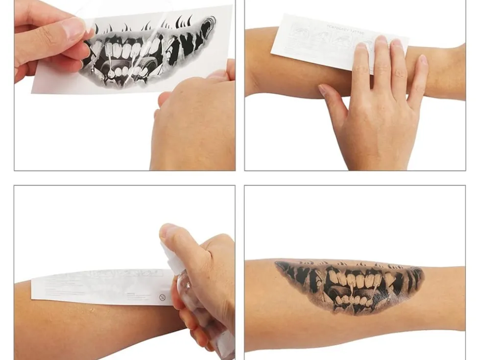 Temporär Halloween-tatuering fake teeth motiv ca 12x5 cm slumpmässig