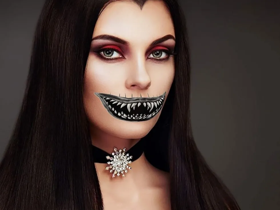 Temporär Halloween-tatuering fake teeth motiv ca 12x5 cm slumpmässig