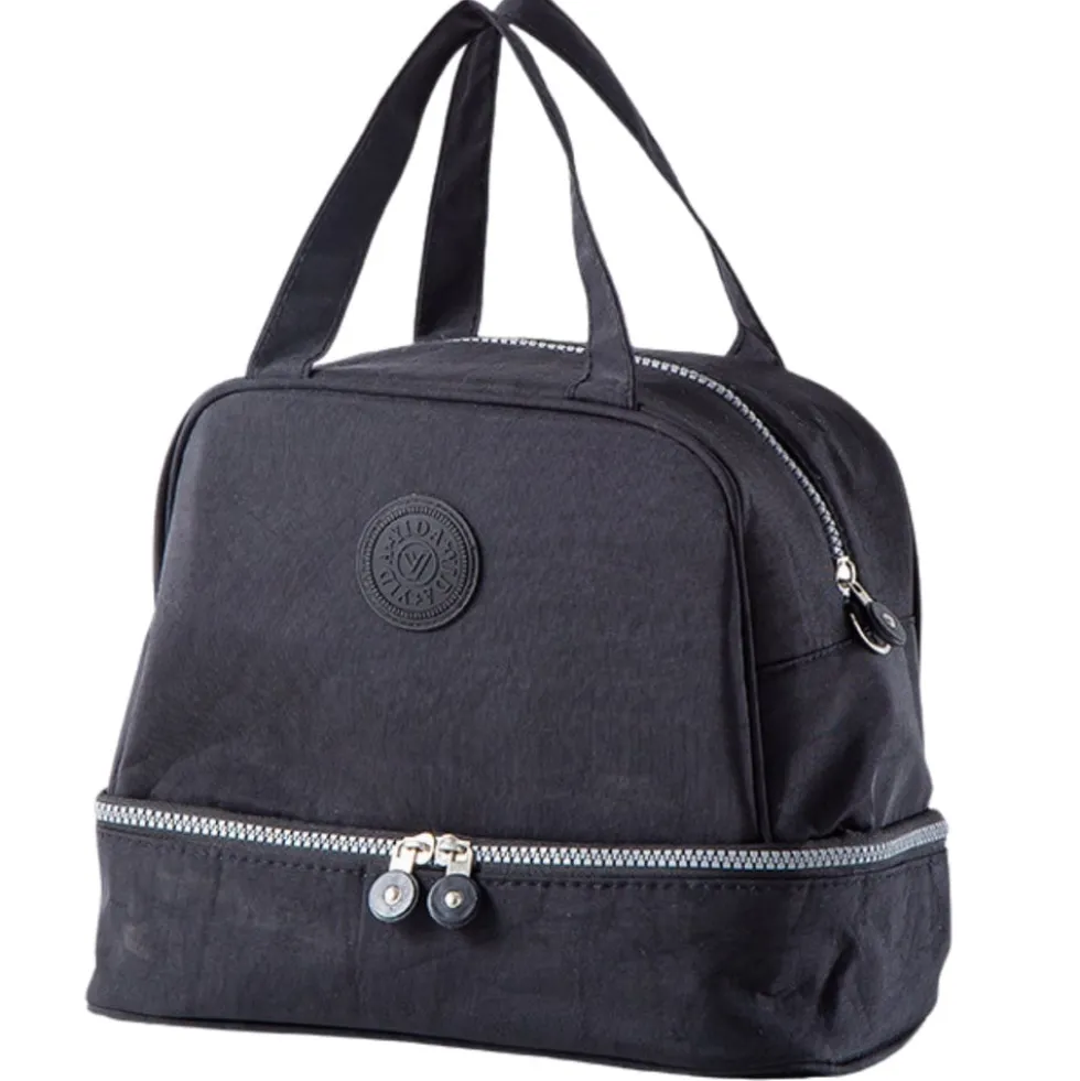 Termisk lunchväska med dubbelfack 27x25x16 cm svart polyester