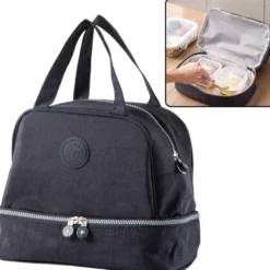 Termisk lunchväska med dubbelfack 27x25x16 cm svart polyester