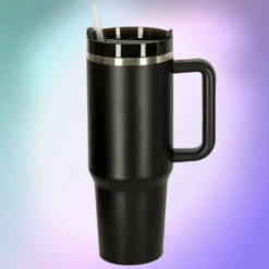 Termosmugg 1,2 L med handtag och sugrör rostfritt stål svart