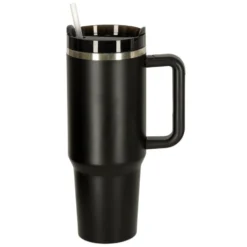 Termosmugg 1,2 L med handtag och sugrör rostfritt stål svart