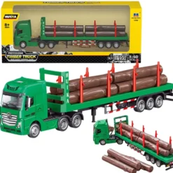 Timber truck modell 1:50 metall/plast med släp och trästockar 29 cm