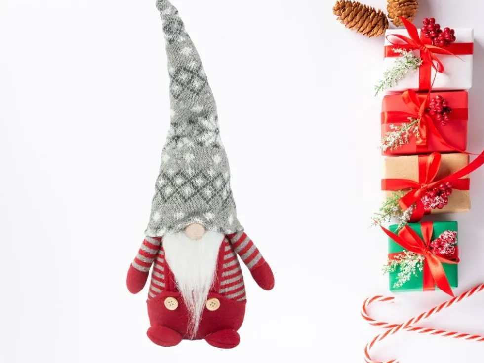 Tomte julfigur röd med böjbar mössa, 38 cm