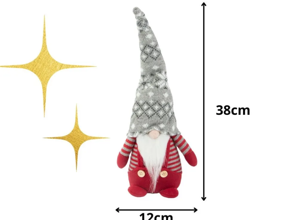 Tomte julfigur röd med böjbar mössa, 38 cm