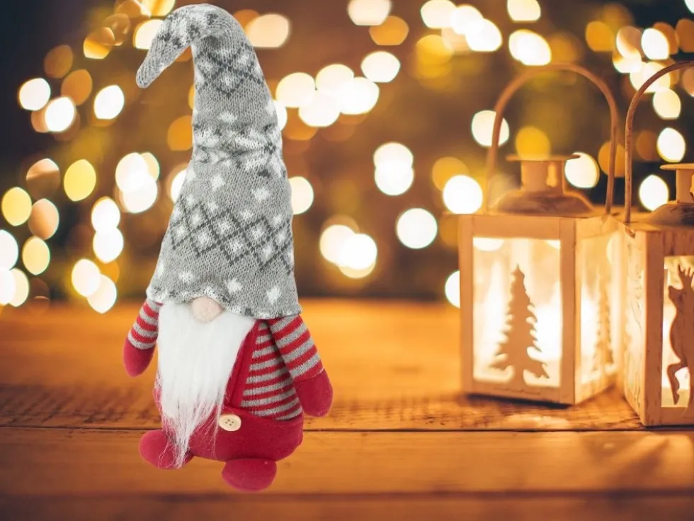 Tomte julfigur röd med böjbar mössa, 38 cm