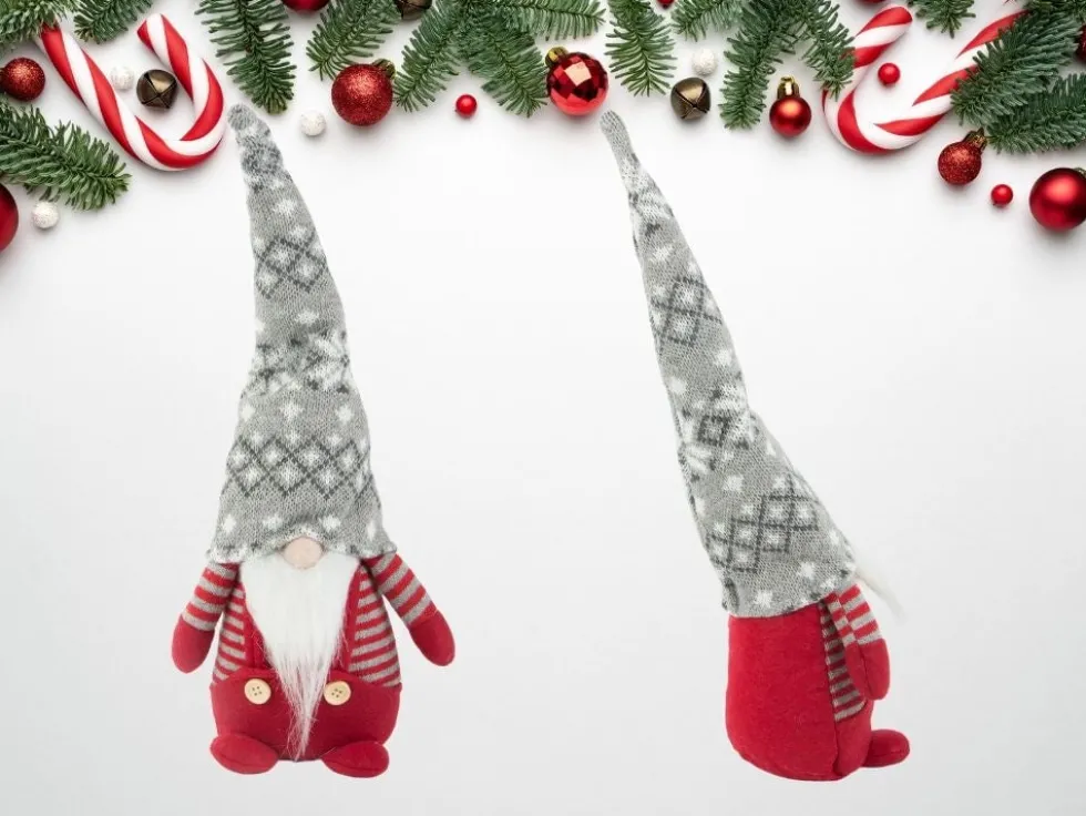 Tomte julfigur röd med böjbar mössa, 38 cm