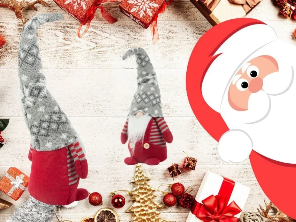 Tomte julfigur röd med böjbar mössa, 38 cm