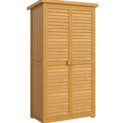 Trädgårdsbod 0,31 m² Utomhusbod med 2 dörrar och 2 innerhyllor 87x46,5x160 cm Naturträ