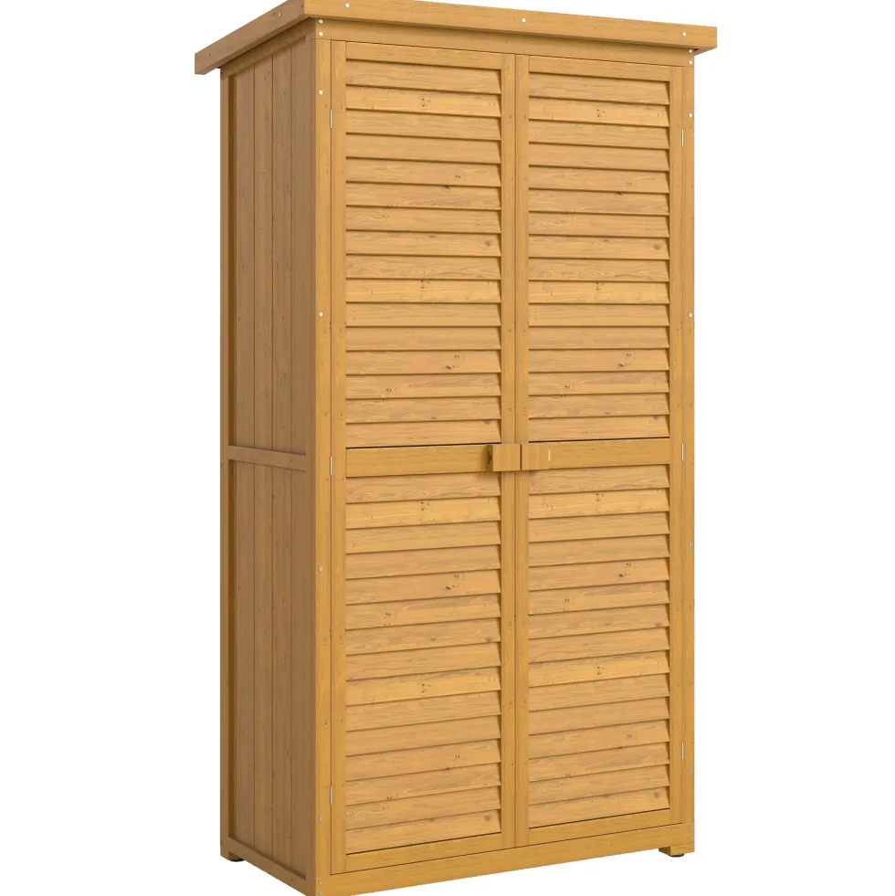 Trädgårdsbod 0,31 m² Utomhusbod med 2 dörrar och 2 innerhyllor 87x46,5x160 cm Naturträ