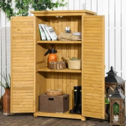 Trädgårdsbod 0,31 m² Utomhusbod med 2 dörrar och 2 innerhyllor 87x46,5x160 cm Naturträ