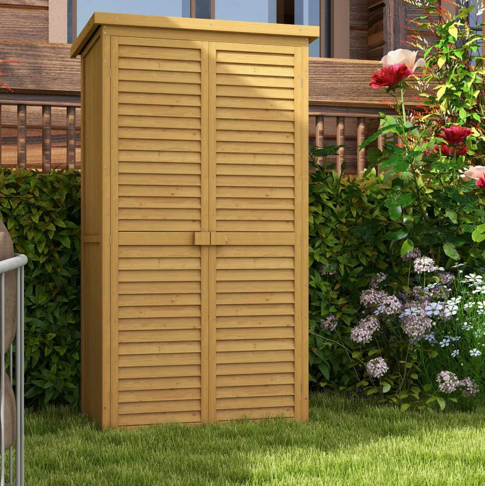 Trädgårdsbod 0,31 m² Utomhusbod med 2 dörrar och 2 innerhyllor 87x46,5x160 cm Naturträ