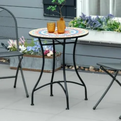 Trädgårdsbord Ø60 cm, metall, väderbeständigt, runt, balkongbord, campingbord, uteplatsbord för trädgårdsbalkong