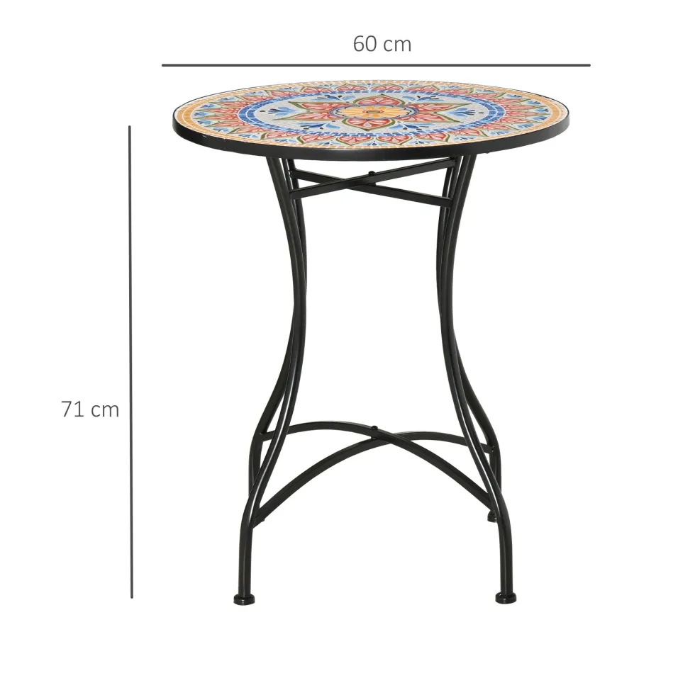 Trädgårdsbord Ø60 cm, metall, väderbeständigt, runt, balkongbord, campingbord, uteplatsbord för trädgårdsbalkong