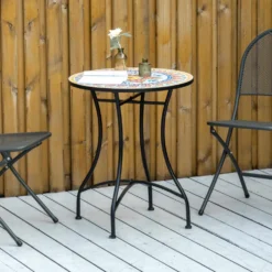 Trädgårdsbord Ø60 cm, metall, väderbeständigt, runt, balkongbord, campingbord, uteplatsbord för trädgårdsbalkong