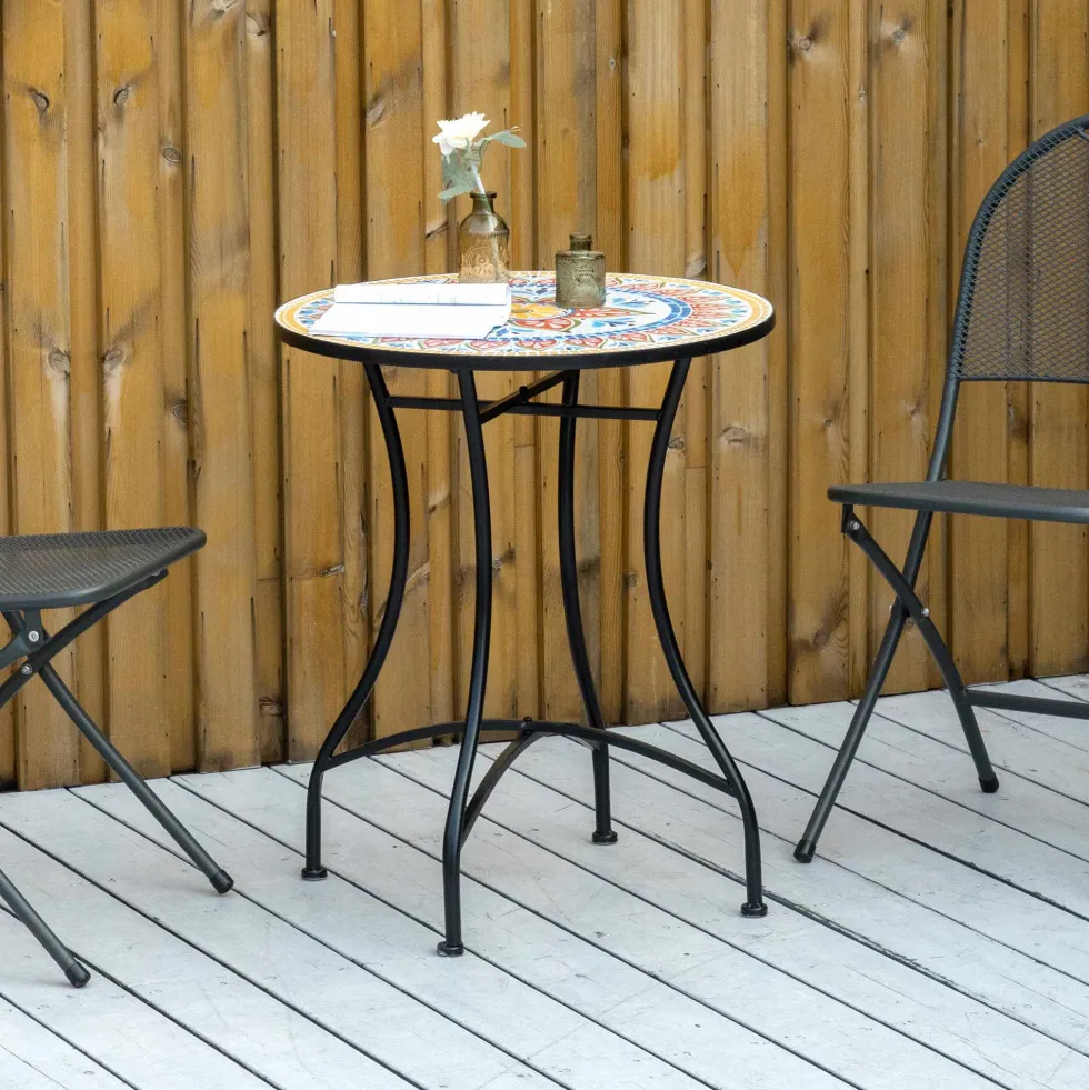 Trädgårdsbord Ø60 cm, metall, väderbeständigt, runt, balkongbord, campingbord, uteplatsbord för trädgårdsbalkong