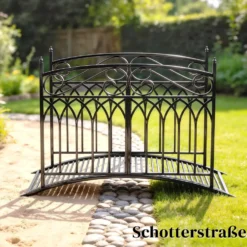 Trädgårdsbro i metall, 135,5 cm, dammbro med säkerhetsräcken, antikt utseende, rostbeständig, enkel montering