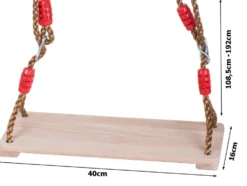 Trädgårdsgunga i trä 40x16 cm med justerbara rep 108,5–192 cm