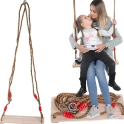 Trädgårdsgunga i trä 40x16 cm med justerbara rep 108,5–192 cm
