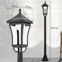 Trädgårdslampa med 6 timmars batteritid och markförankring, Tillverkad av ABS och polykarbonat, 15x15x127 cm, Svart