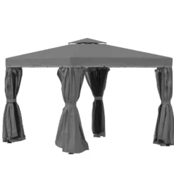Trädgårdspaviljong 2,96x2,96 m med dubbelt tak, 4 sidopaneler, myggnät, väderbeständig, aluminium, mörkgrå